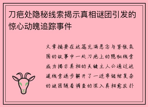刀疤处隐秘线索揭示真相谜团引发的惊心动魄追踪事件
